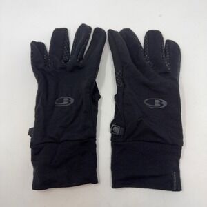 Icebreaker Merino Wool Blend Black Glove Liners with Silicone Grip Size Large